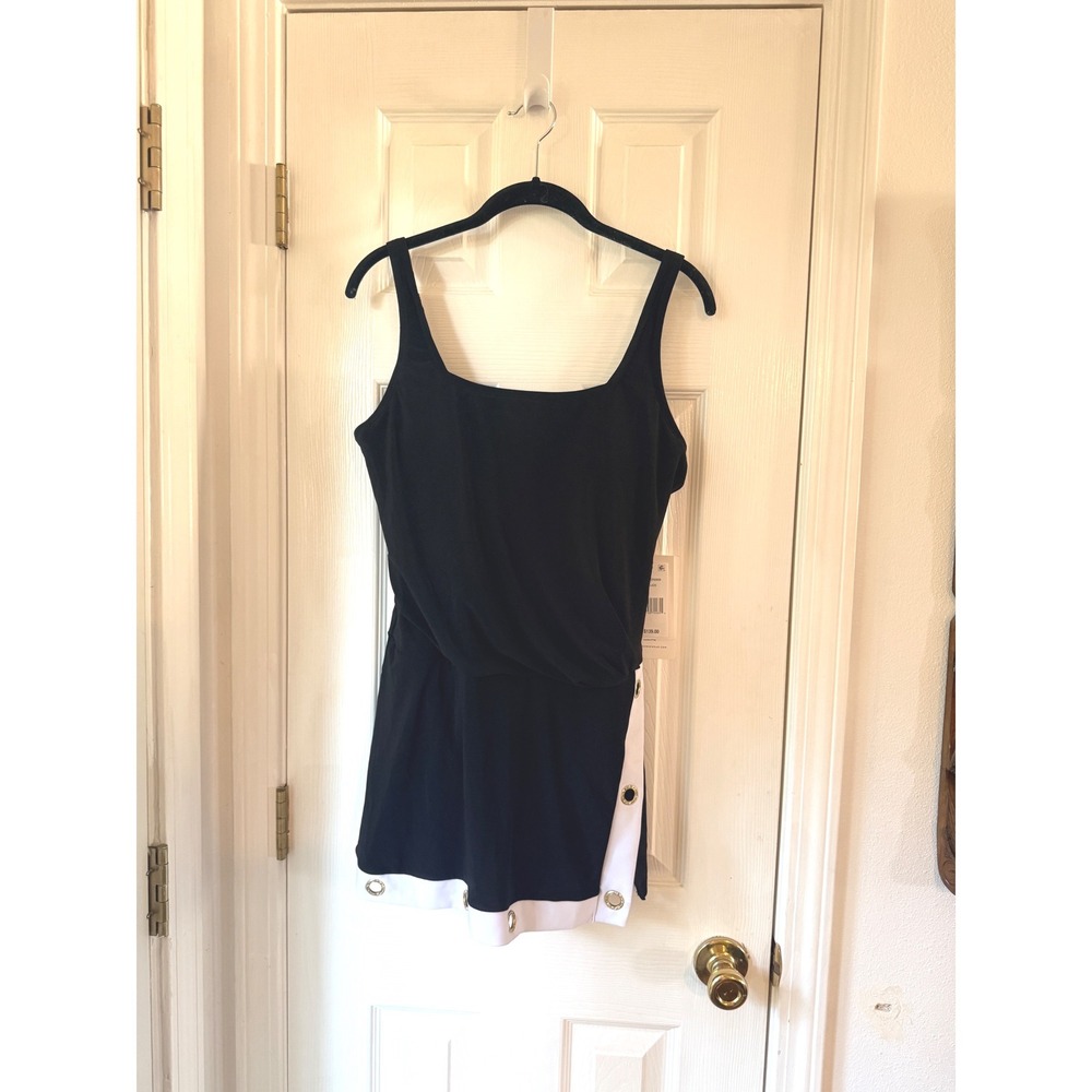 Bleu Rod Beattie Beyond Control Grommet Trim Swim Dress Black white 12 LXGR00839